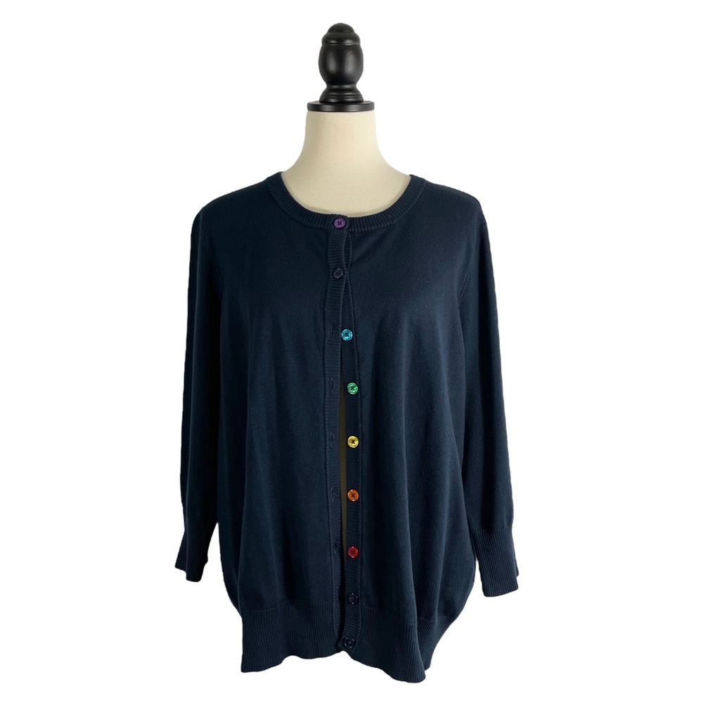ModCloth Fervour Navy Blue Cardigan Rainbow Buttons, Size 3X